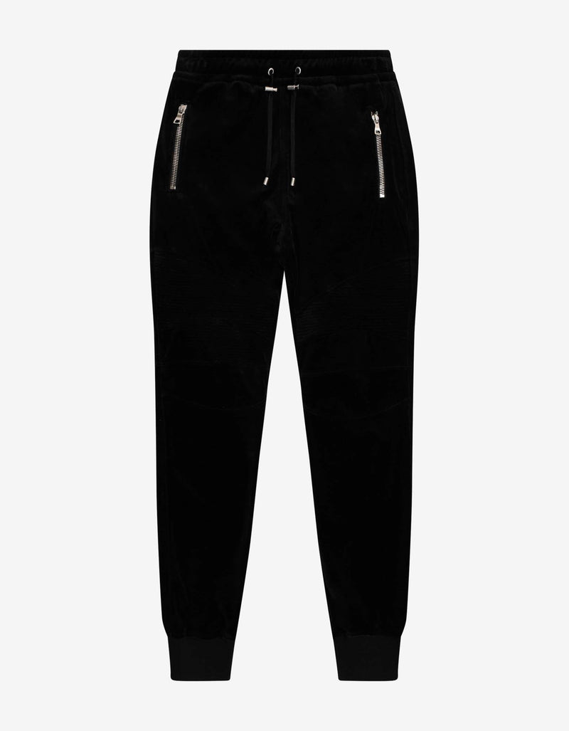 Balmain Black Velvet Biker Sweat Pants