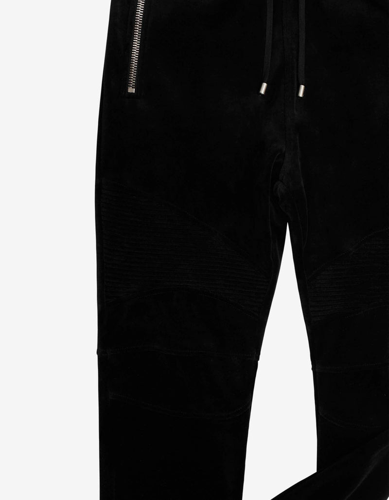 Balmain Black Velvet Biker Sweat Pants