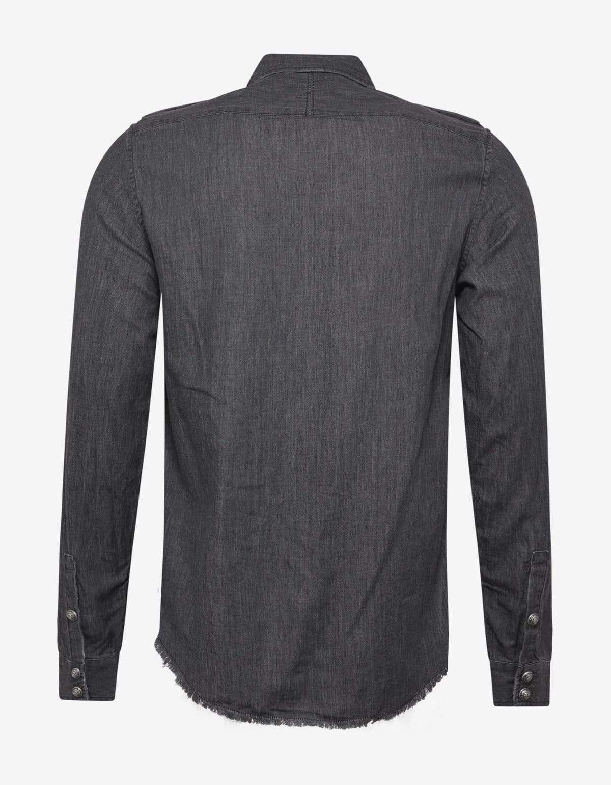 Balmain Grey Denim Logo Print Military Shirt