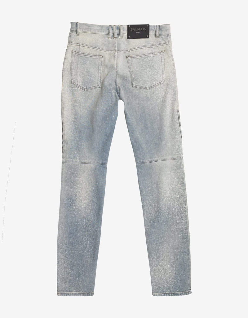 Balmain Light Blue Faded Biker Jeans