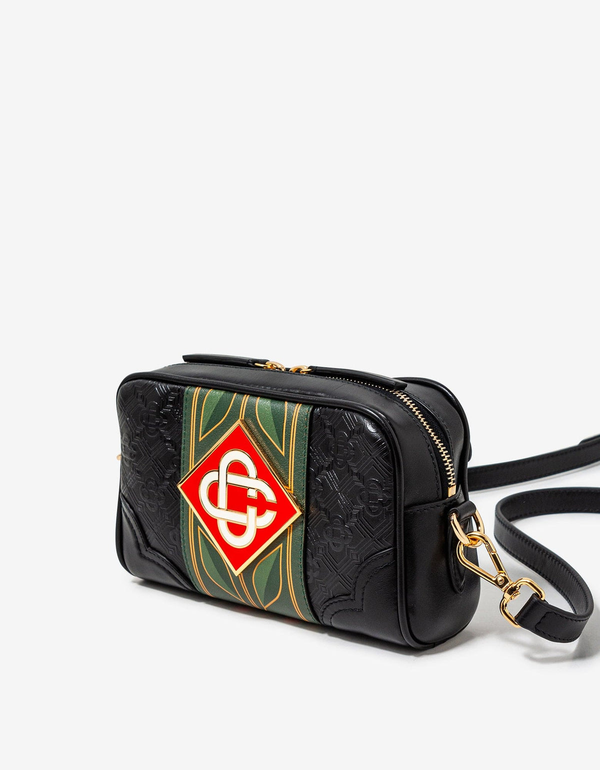 Casablanca Black Monogram Leather Crossbody Bag