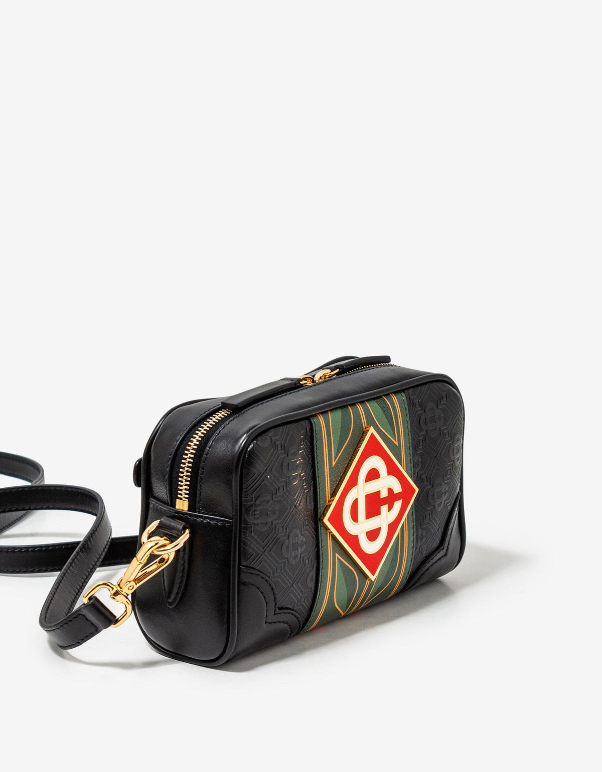 Casablanca Black Monogram Leather Crossbody Bag