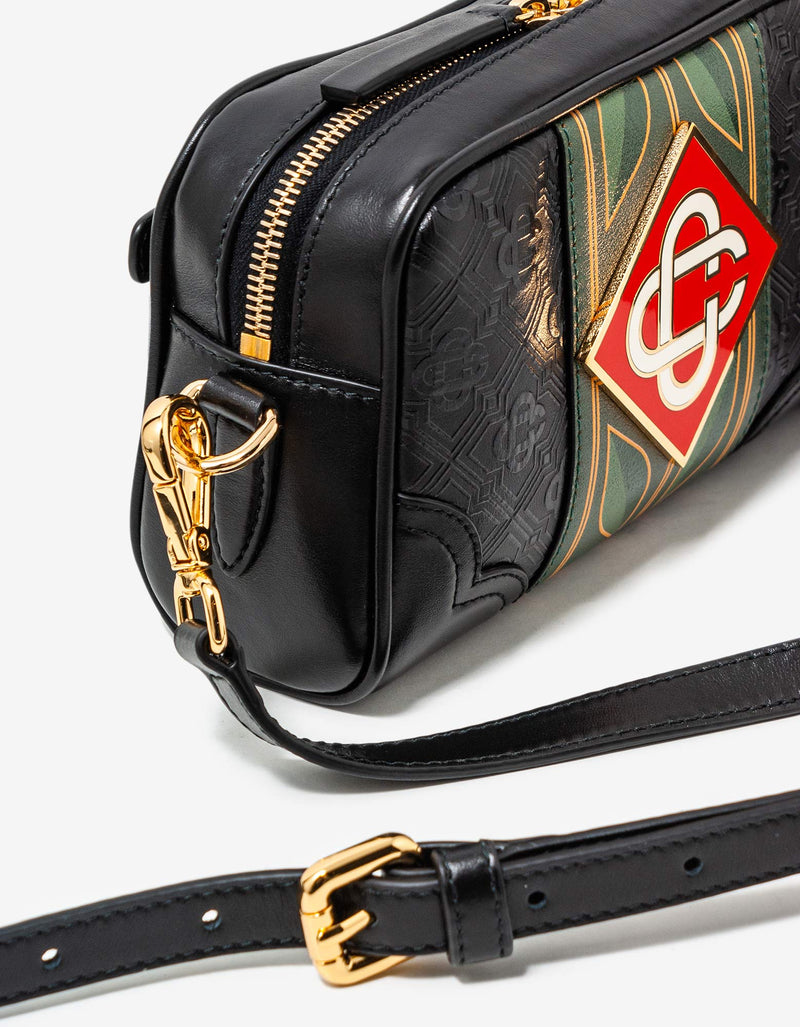 Casablanca Black Monogram Leather Crossbody Bag