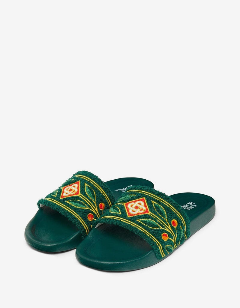 Casablanca Casablanca Green Embroidered Terry Slider Sandals