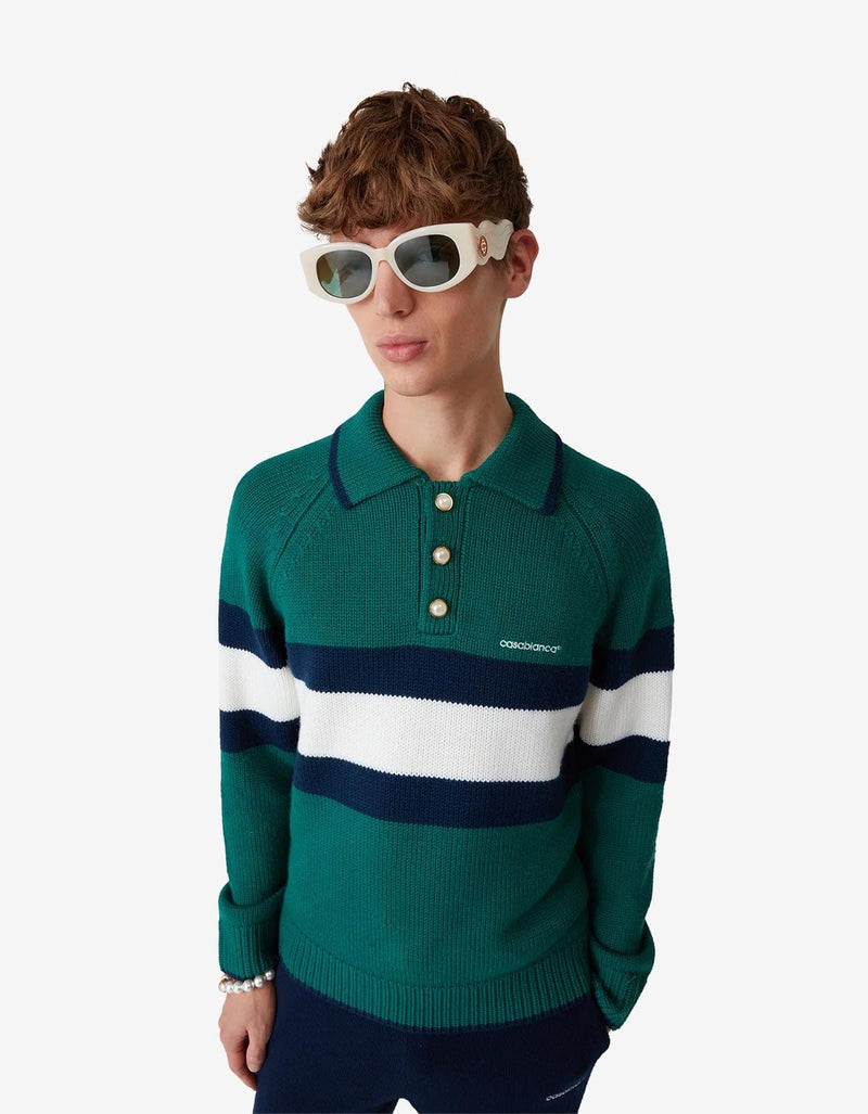 Casablanca Green Colourblock Polo Shirt