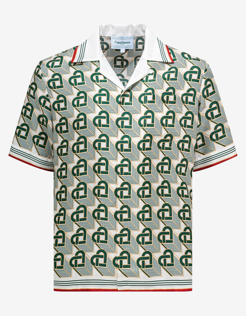 Casablanca Green Heart Monogram Silk Short Sleeve Shirt