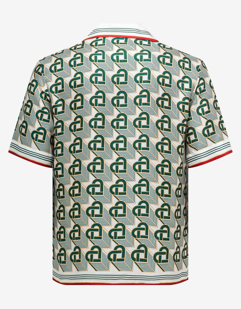 Casablanca Green Heart Monogram Silk Short Sleeve Shirt