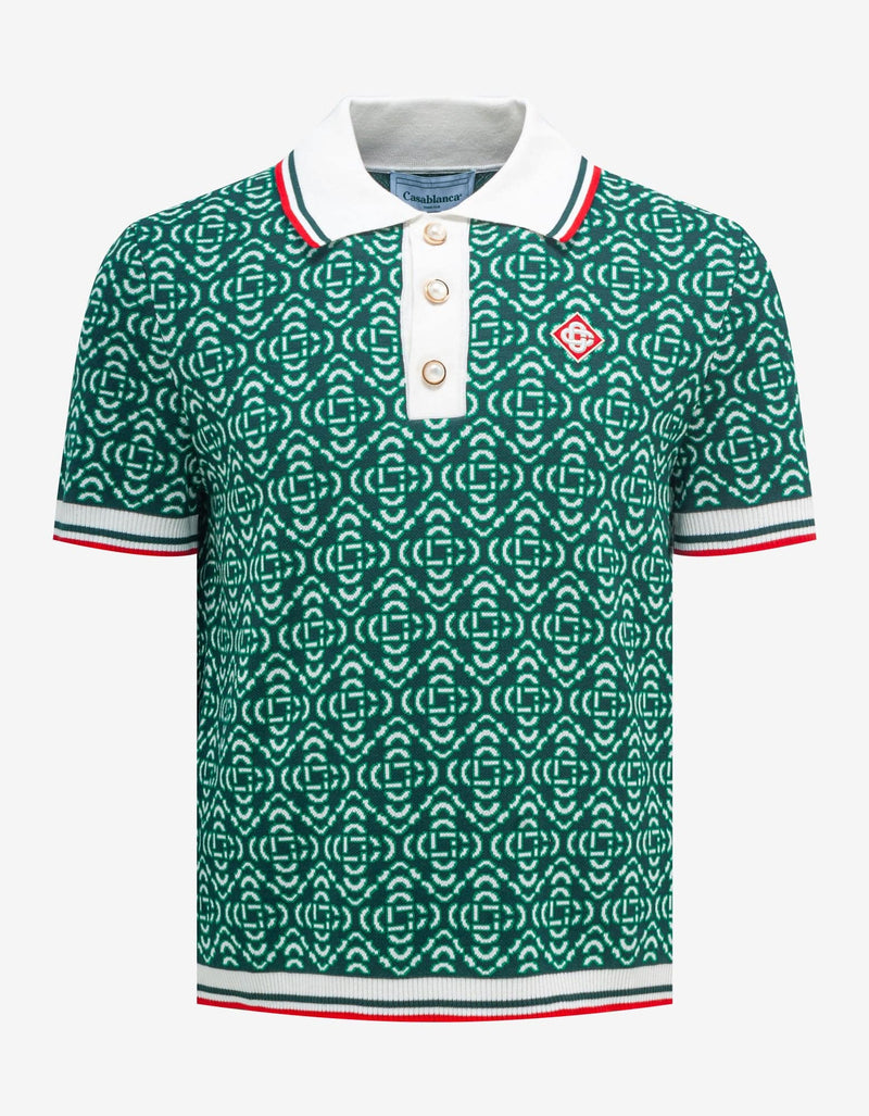 Casablanca Green Logo Jacquard Polo T-Shirt