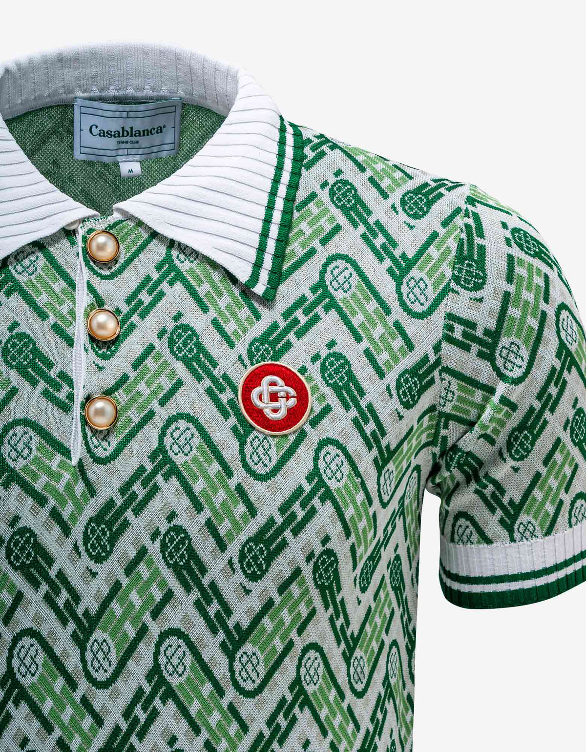 Casablanca Green Monogram Knitted Polo T-Shirt