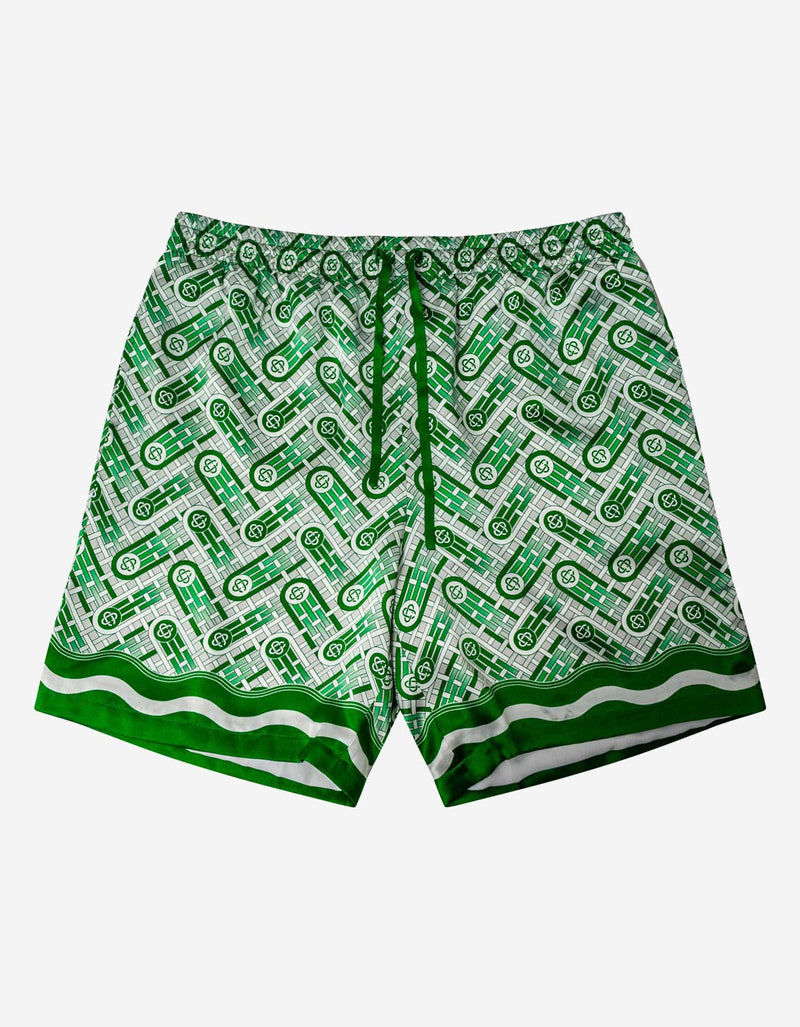 Casablanca Green Monogram Silk Satin Shorts