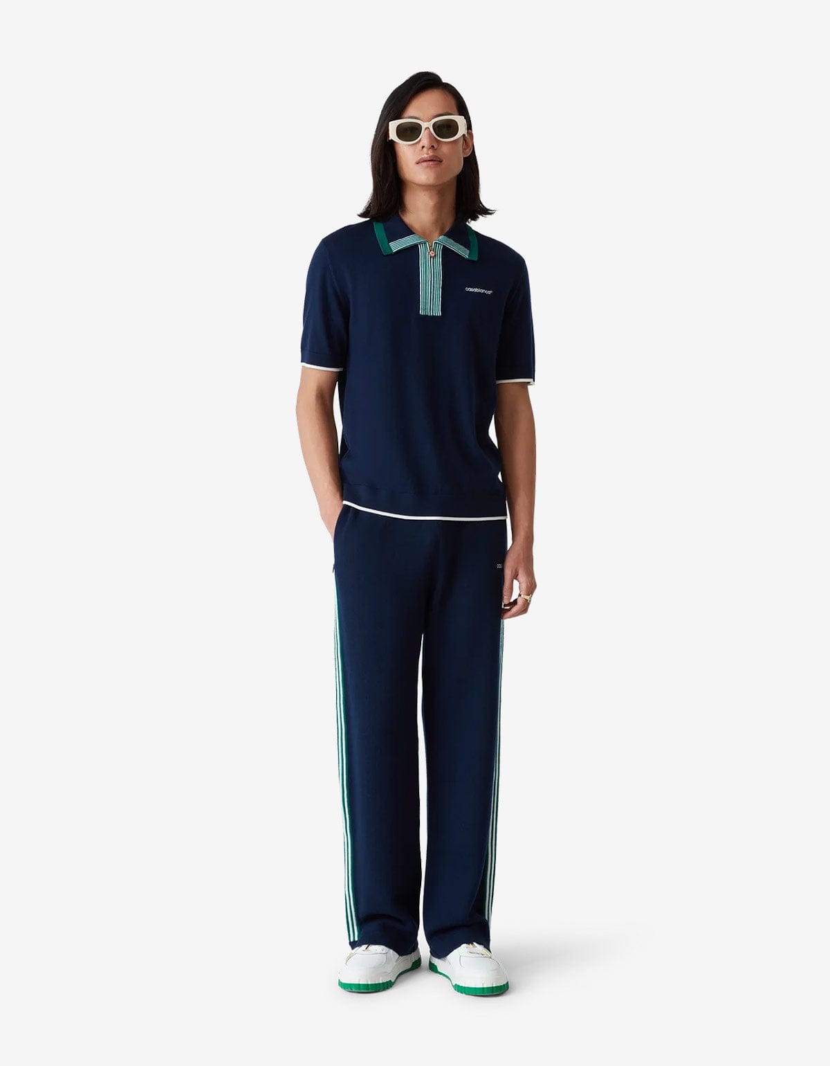 Casablanca Navy Blue Knit Tennis Polo Shirt