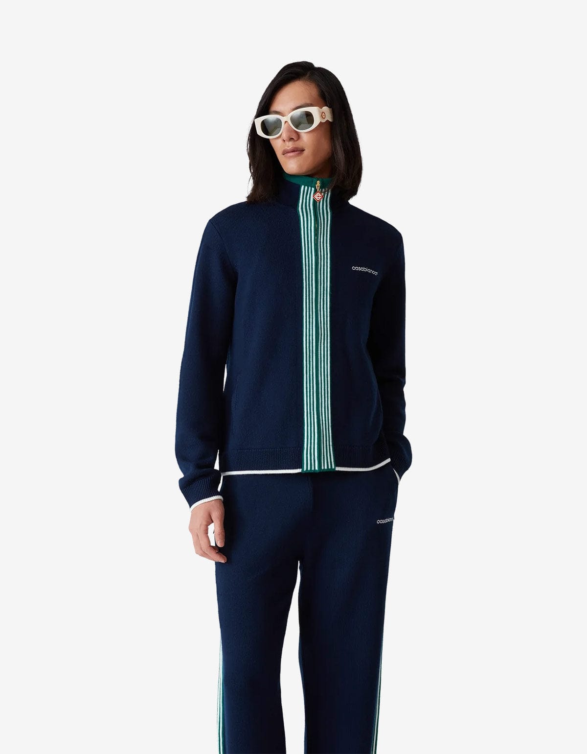 Casablanca Navy Blue Knit Tennis Track Jacket