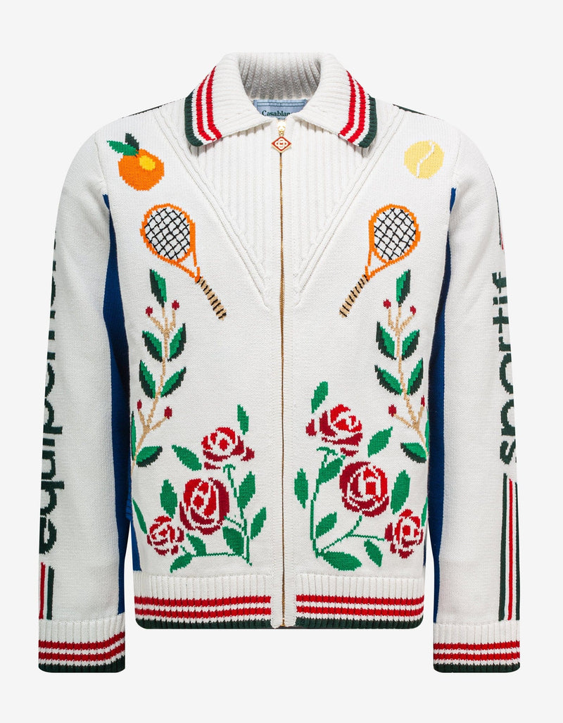 Casablanca White Laurel Intarsia Knit Jacket