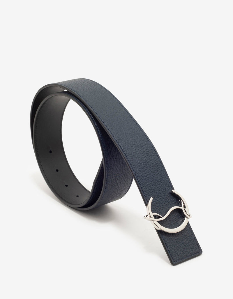 Christian Louboutin CL Logo Navy Blue Leather Belt