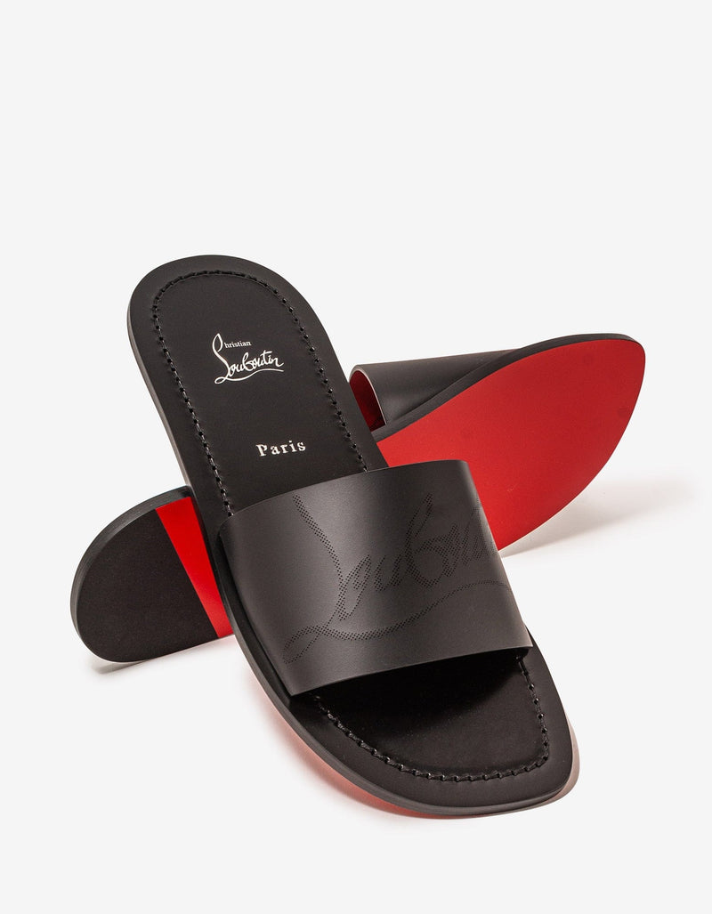 Christian Louboutin - Coolraoul Black Leather Slide Sandals -