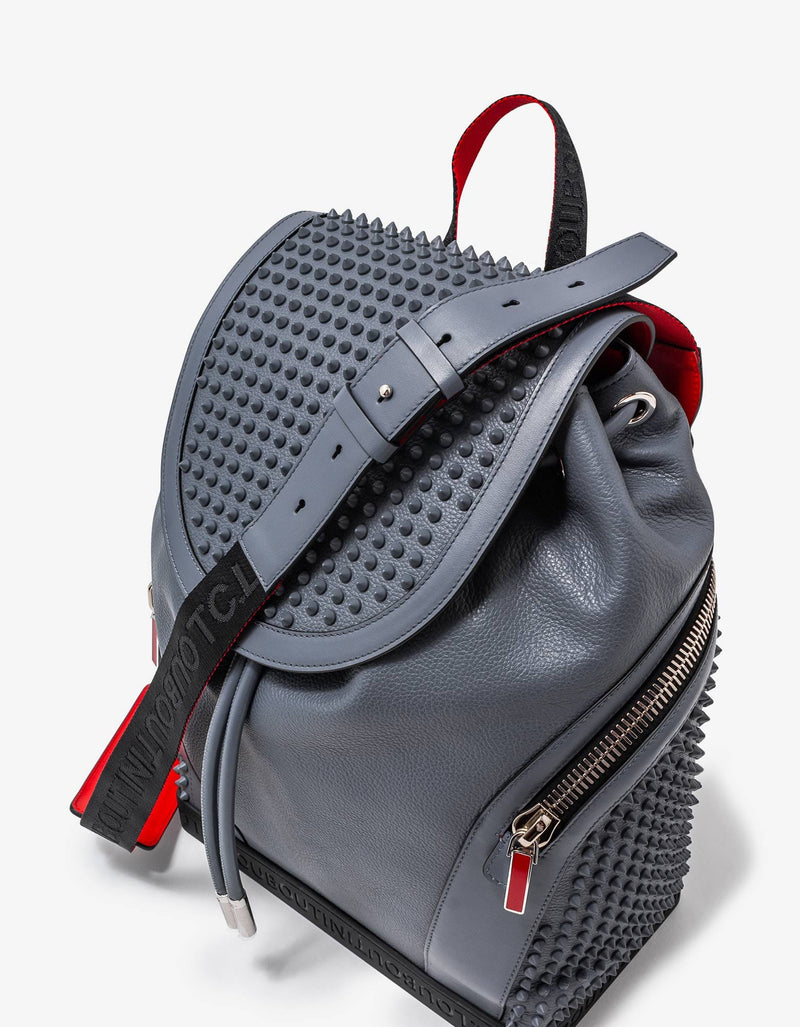 Christian Louboutin Explorafunk Grey Leather Spikes Backpack