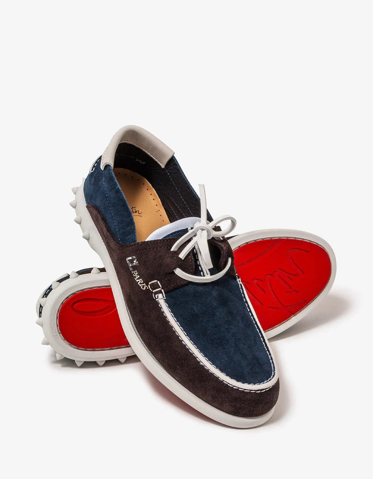Christian Louboutin Geromoc Navy & Brown Suede Leather Loafers