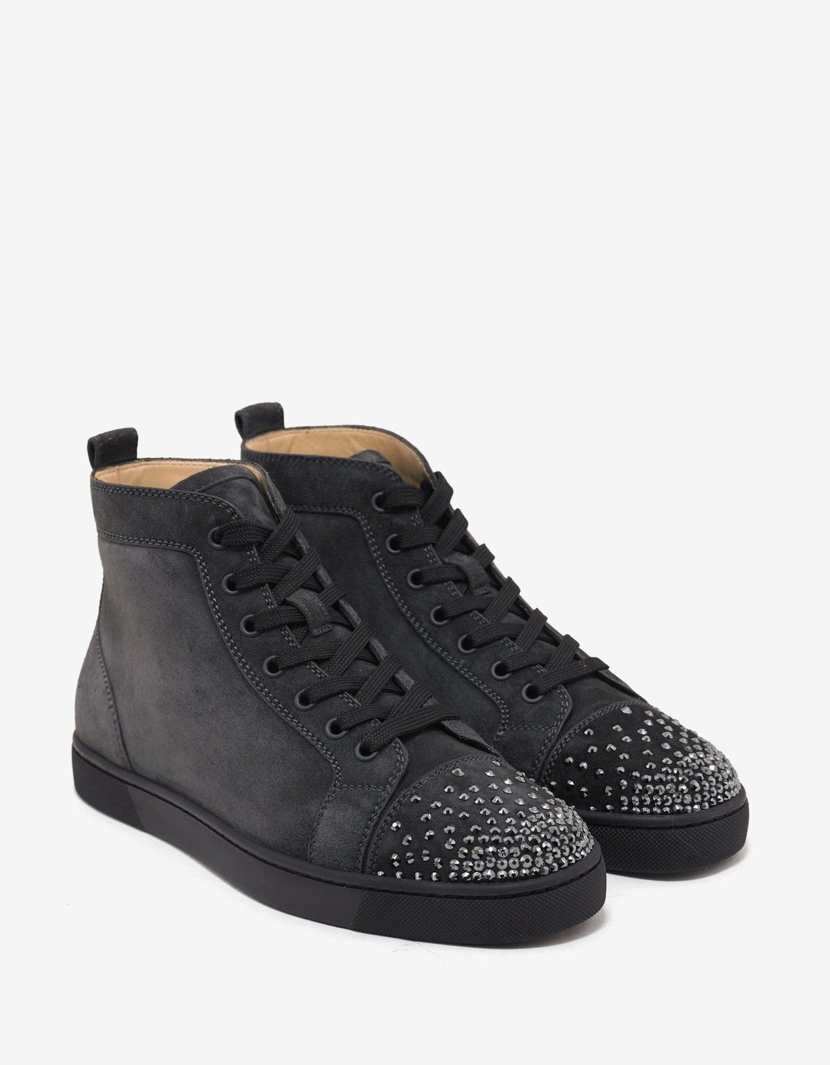 Christian Louboutin Lou Degra Charbon Suede Swarovski High Top Trainers