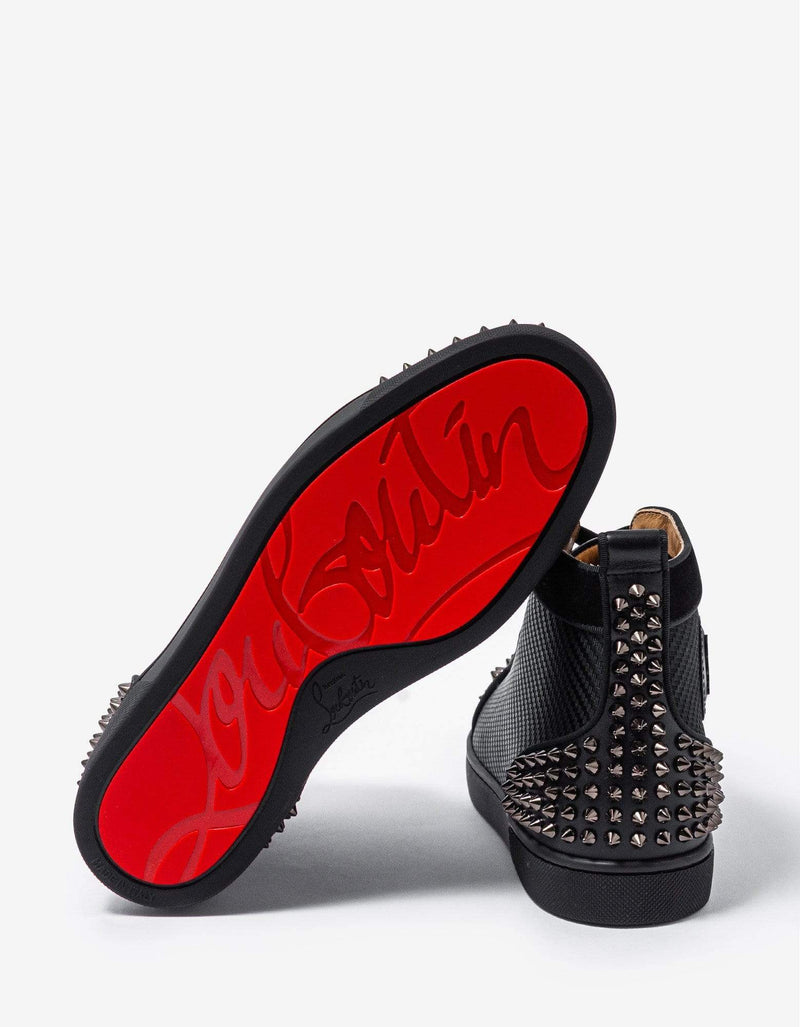 Christian Louboutin Lou Spikes 2 Black Jacquard High Top Trainers