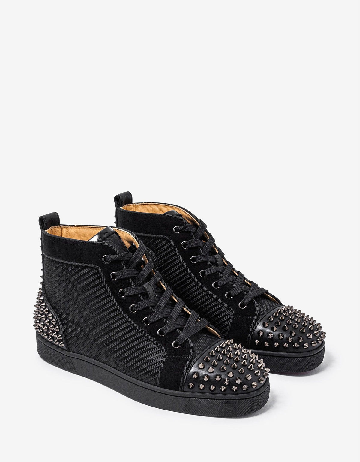 Christian Louboutin Lou Spikes 2 Black Jacquard High Top Trainers