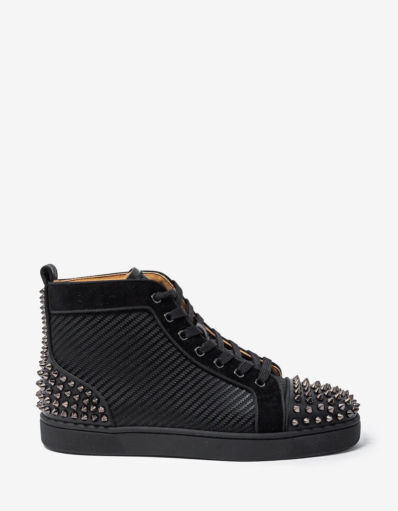 Christian Louboutin Lou Spikes 2 Black Jacquard High Top Trainers