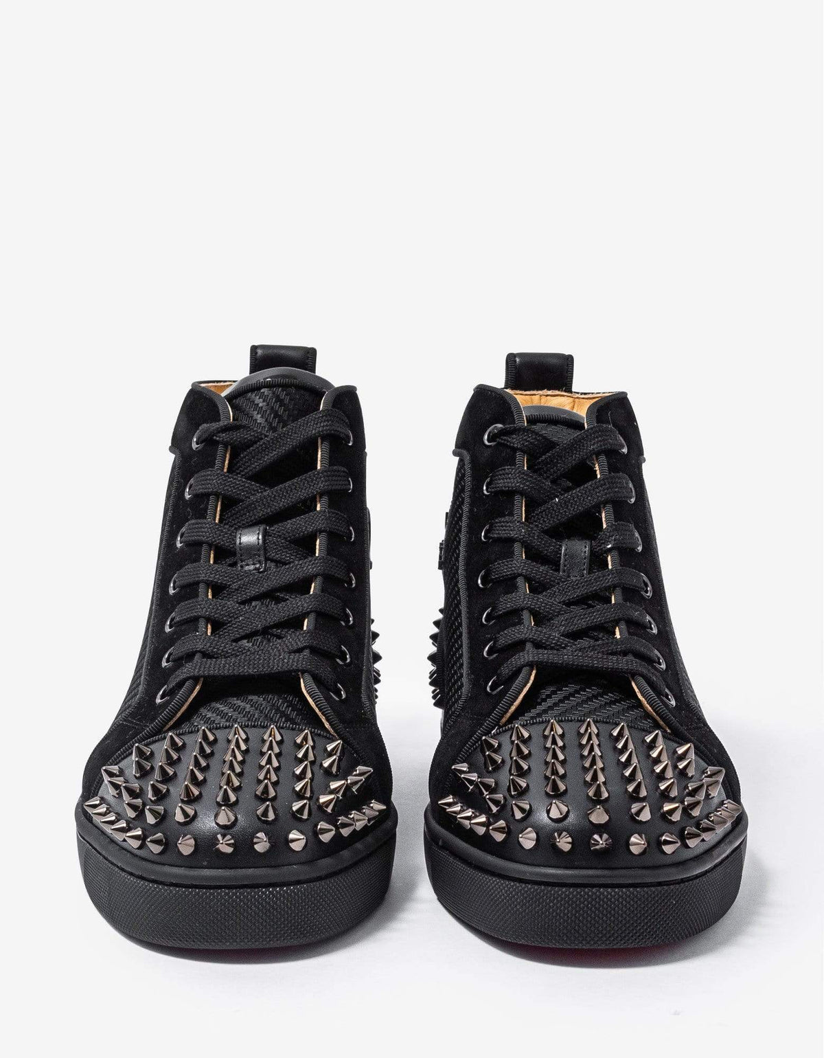 Christian Louboutin Lou Spikes 2 Black Jacquard High Top Trainers