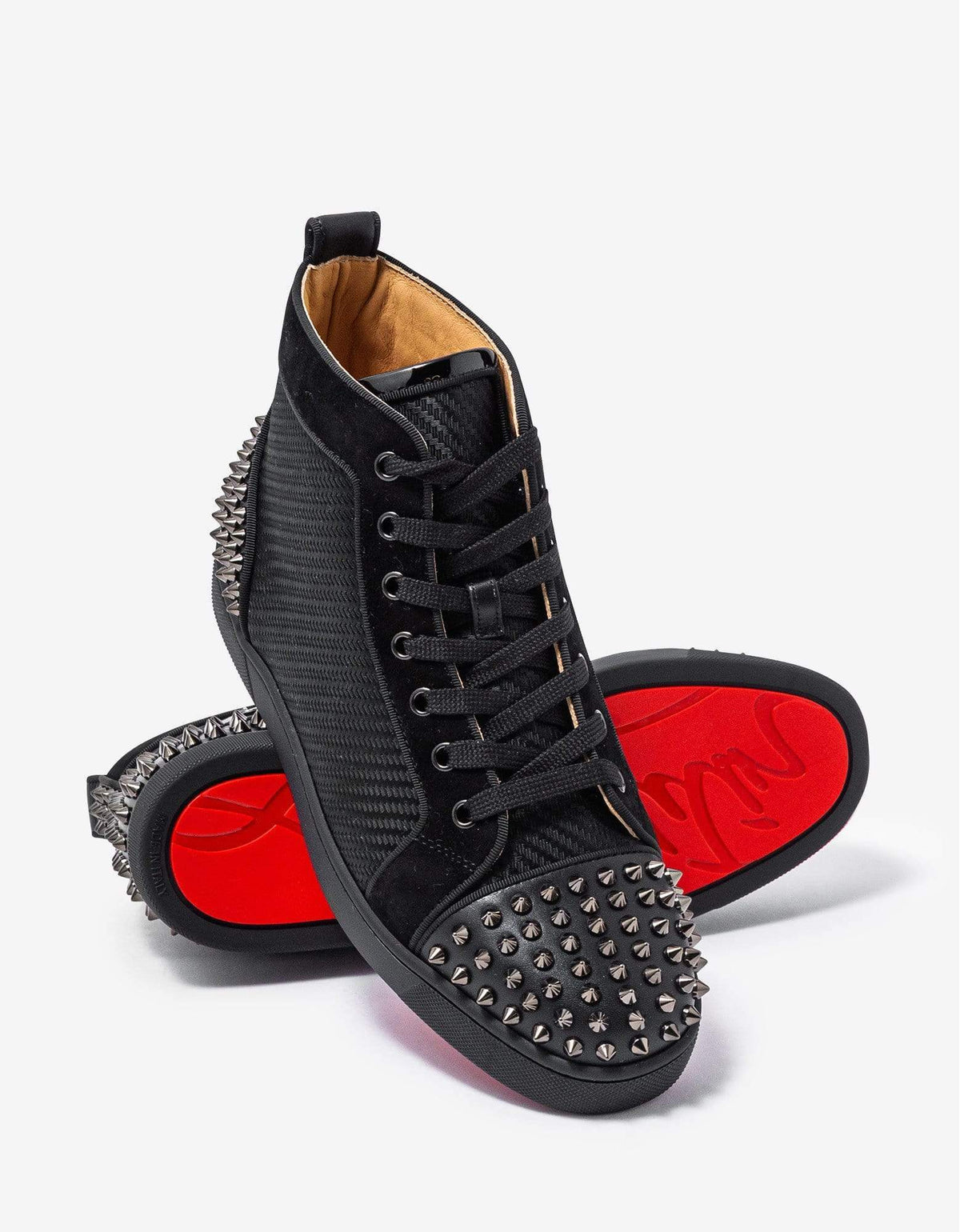 Christian Louboutin Lou Spikes 2 Black Jacquard High Top Trainers