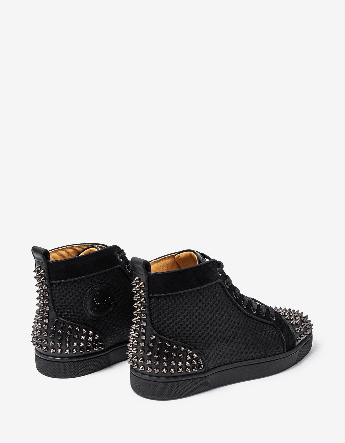 Christian Louboutin Lou Spikes 2 Black Jacquard High Top Trainers