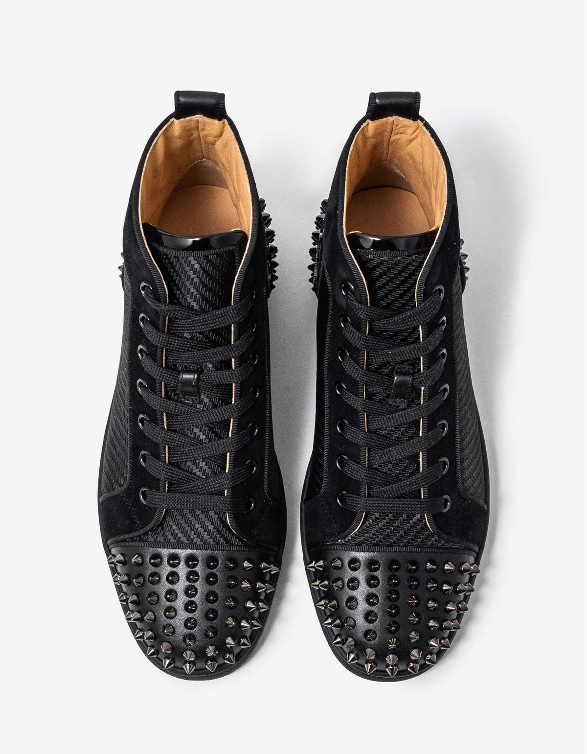 Christian Louboutin Lou Spikes 2 Black Jacquard High Top Trainers