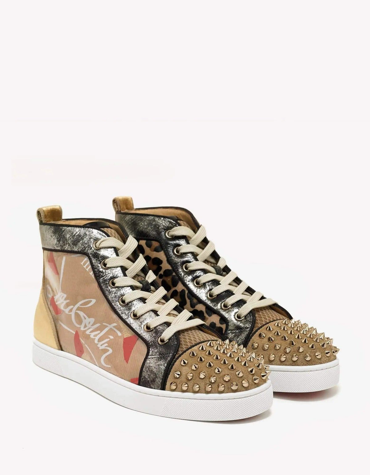 Christian Louboutin Lou Spikes Loubi Kraft Flat High Top Trainers -