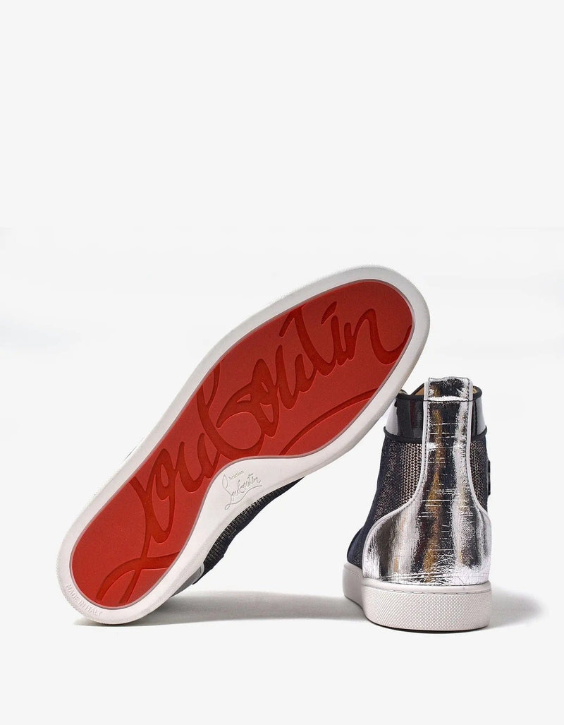 Christian Louboutin Lou Spikes Orlato Flat Metallic High Top Trainers