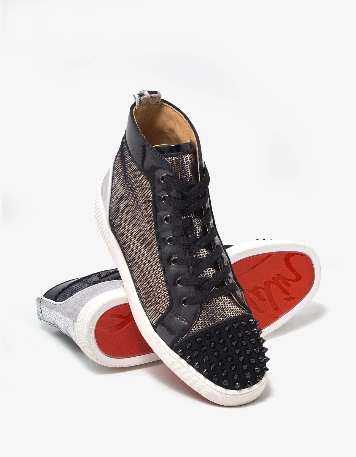 Christian Louboutin - Lou Spikes Orlato Flat Metallic High Top Trainers -