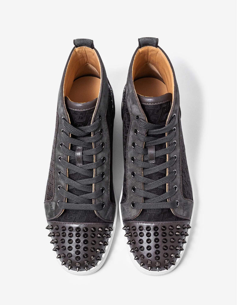 Christian Louboutin Lou Spikes Orlato Grey CL Logo High Top Trainers