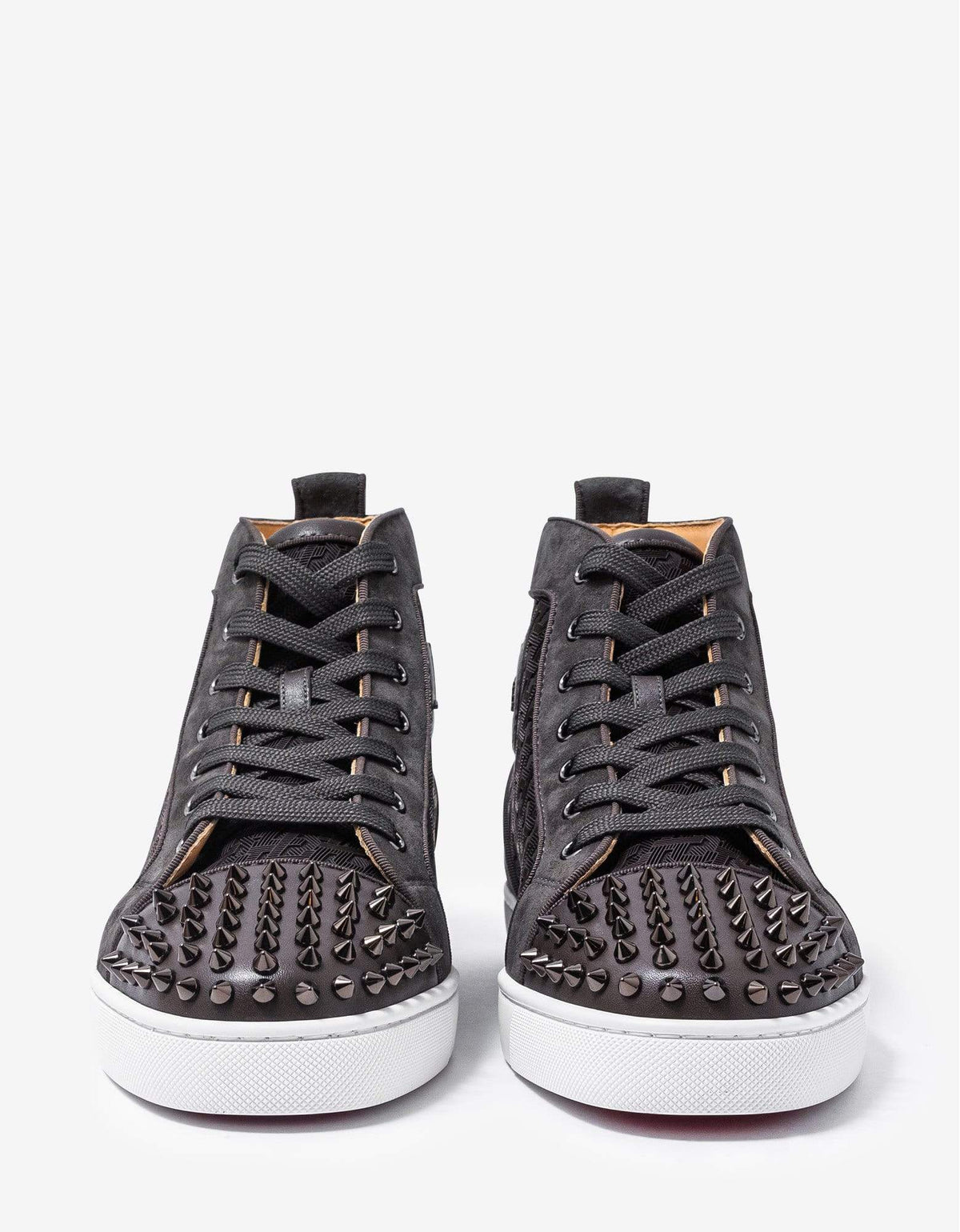 Christian Louboutin Lou Spikes Orlato Grey CL Logo High Top Trainers