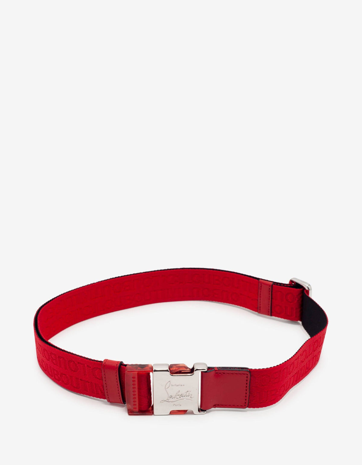 Christian Louboutin Loubiclic Red Nylon Logo Jacquard Belt