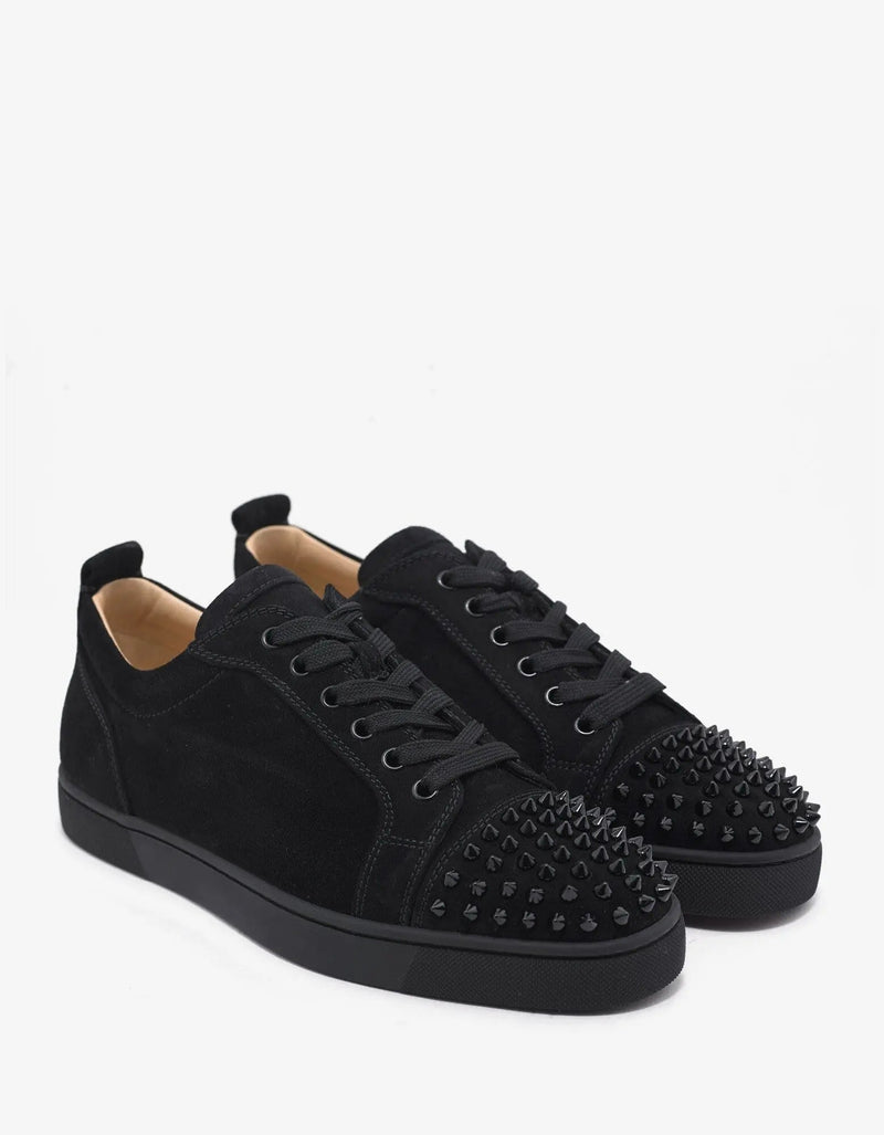 Christian Louboutin - Louis Junior Spikes Flat Black Suede Trainers -