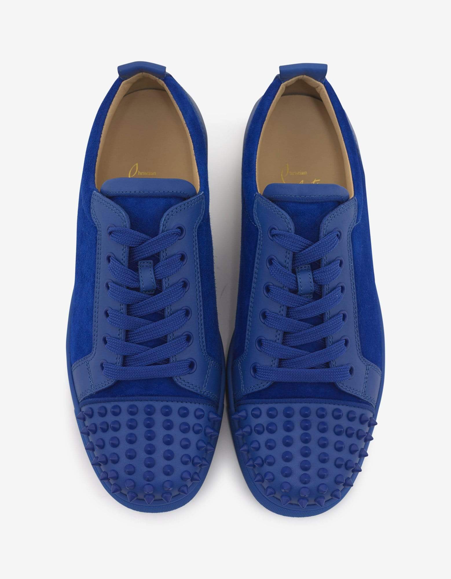 Christian Louboutin Louis Junior Spikes Flat Blue Calf Suede Trainer Zoo Fashions