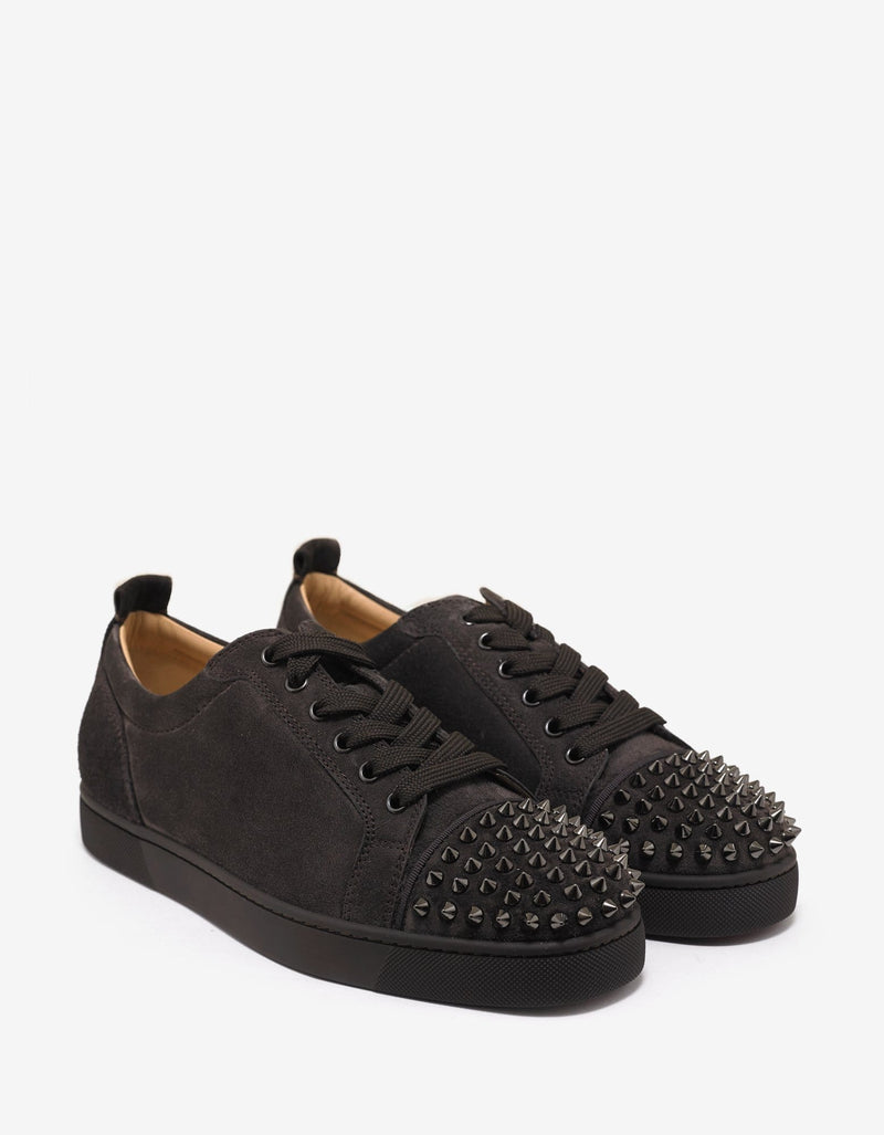 Christian Louboutin - Louis Junior Spikes Flat Réglisse Brown Suede Trainers -