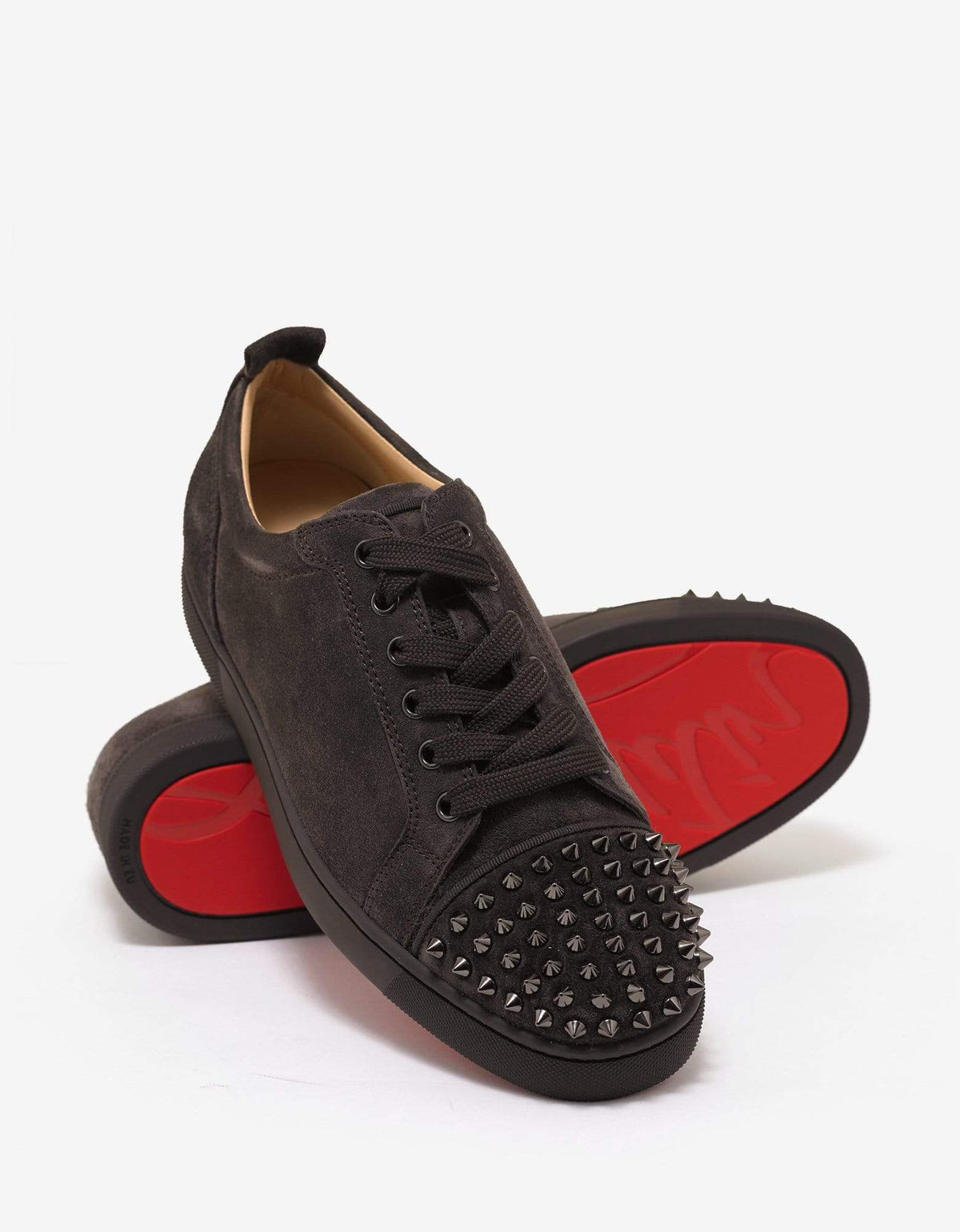 Christian Louboutin - Louis Junior Spikes Flat Réglisse Brown Suede Trainers -