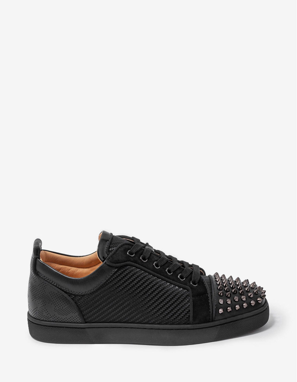 Christian Louboutin Louis Junior Spikes Orlato Black Jacquard Trainers