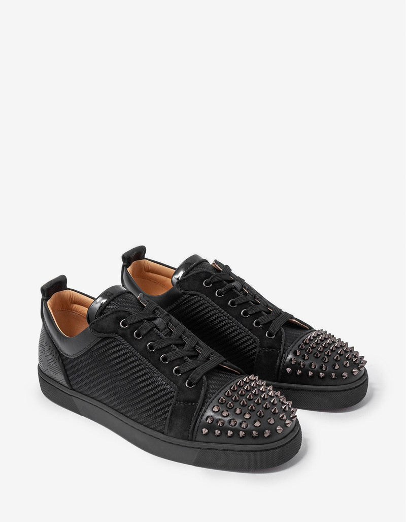 Christian Louboutin Louis Junior Spikes Orlato Black Jacquard Trainers