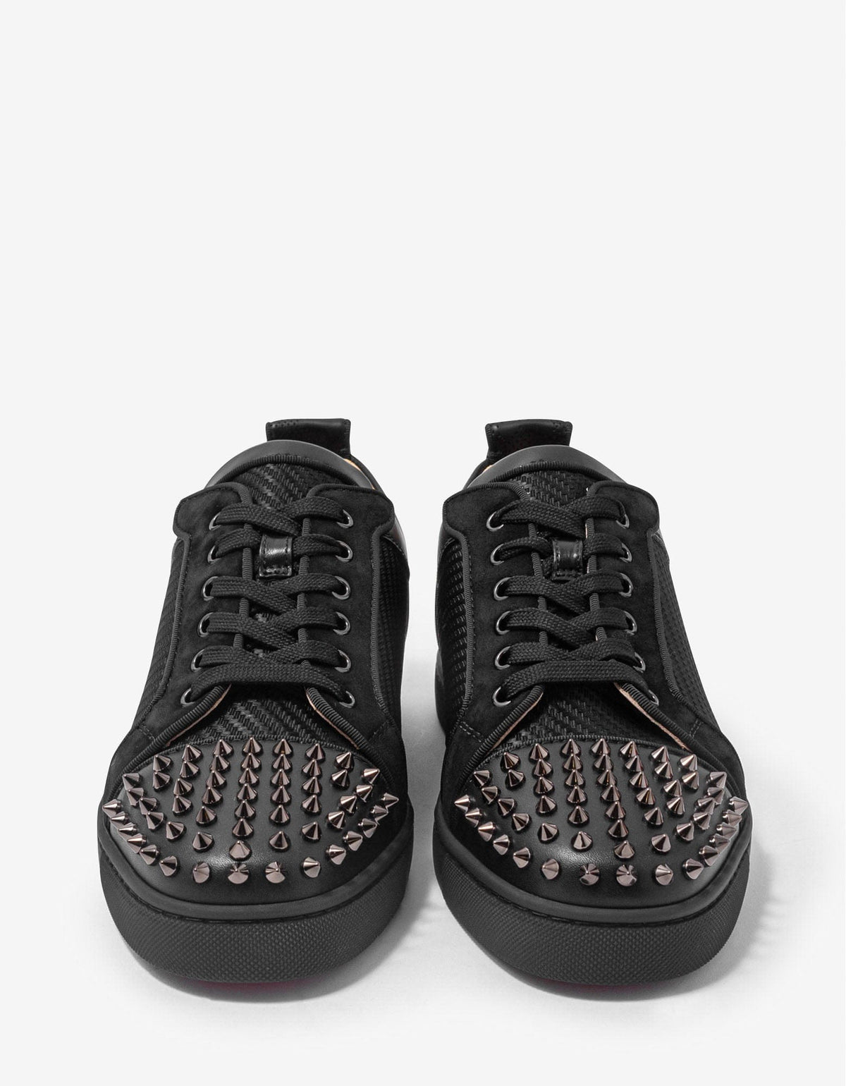 Christian Louboutin Louis Junior Spikes Orlato Black Jacquard Trainers