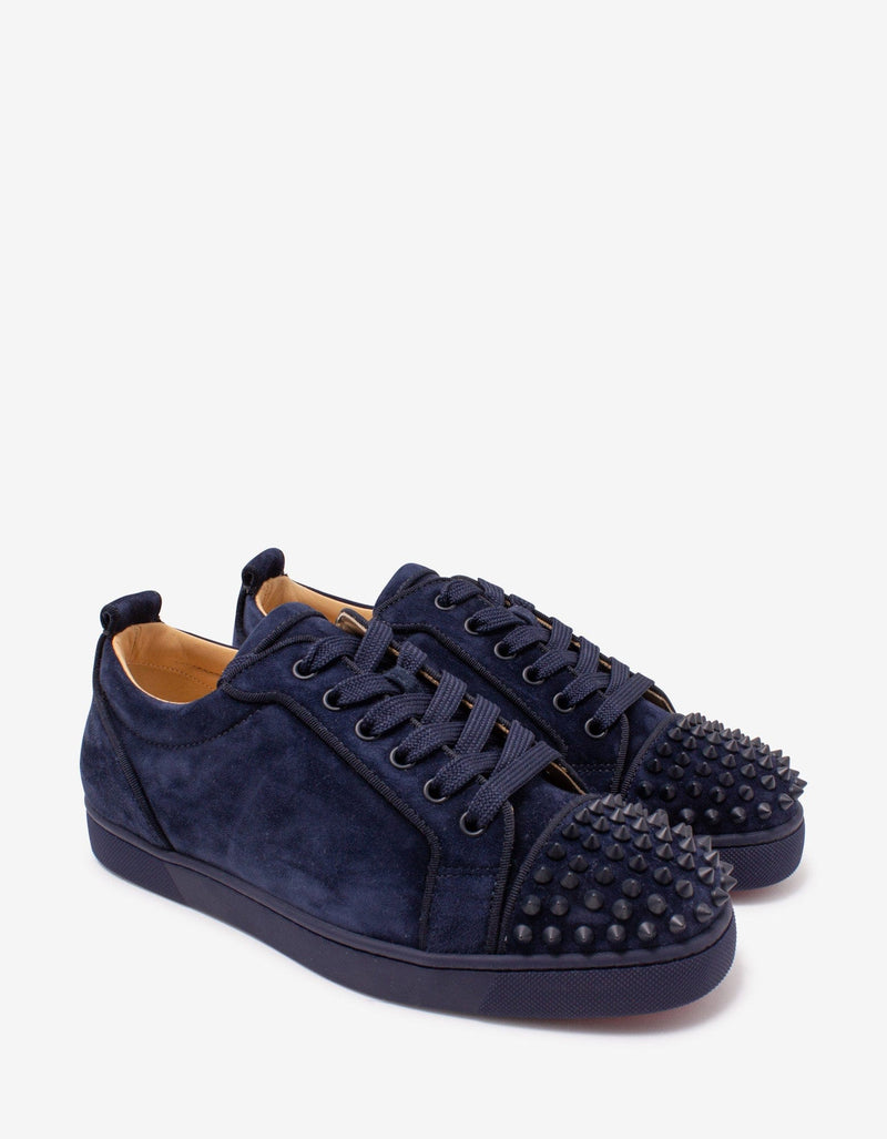 Christian Louboutin Louis Junior Spikes Orlato Dark Blue Suede Trainers