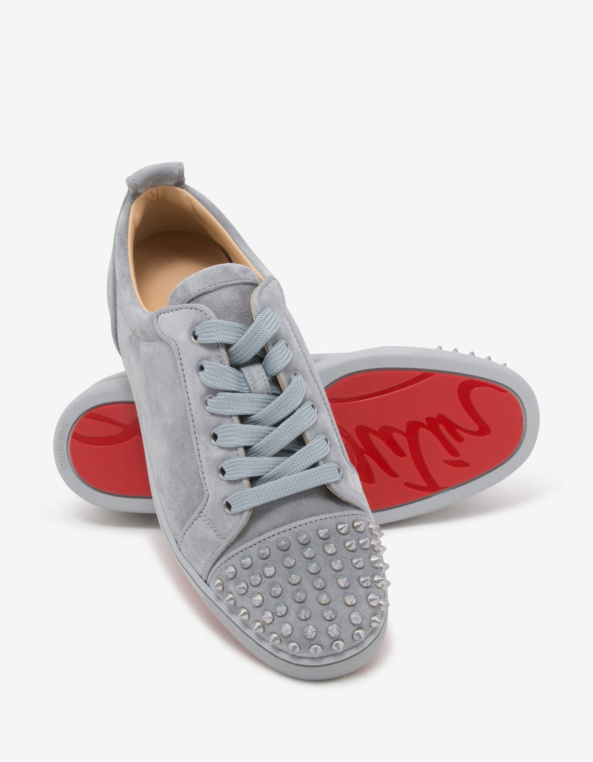 Christian Louboutin Louis Junior Spikes Orlato Grey Suede Trainers