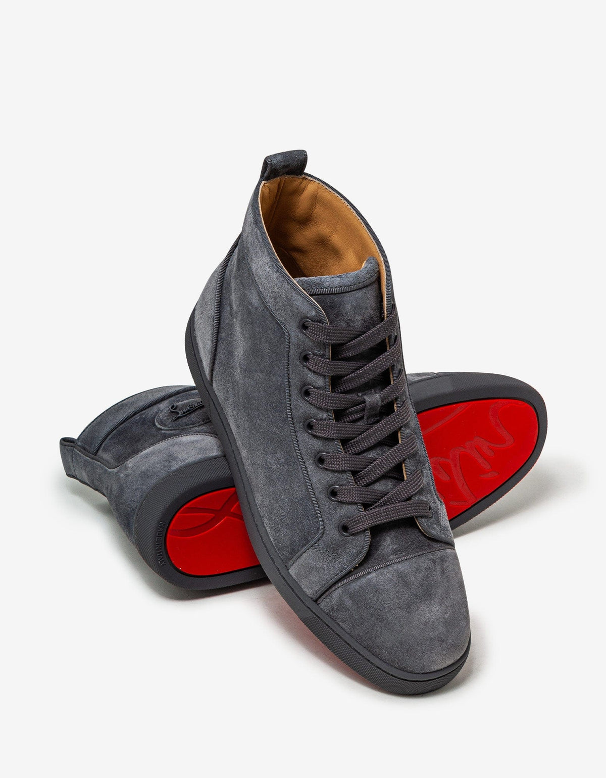 Christian Louboutin Louis Orlato Flat Grey Suede High Top Trainers