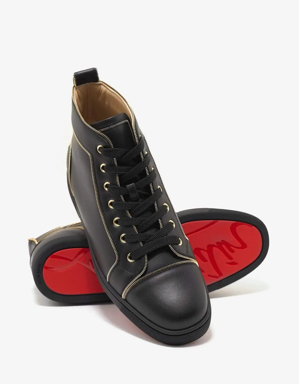 Christian Louboutin Louis Z Flat Black Leather High Top Trainers