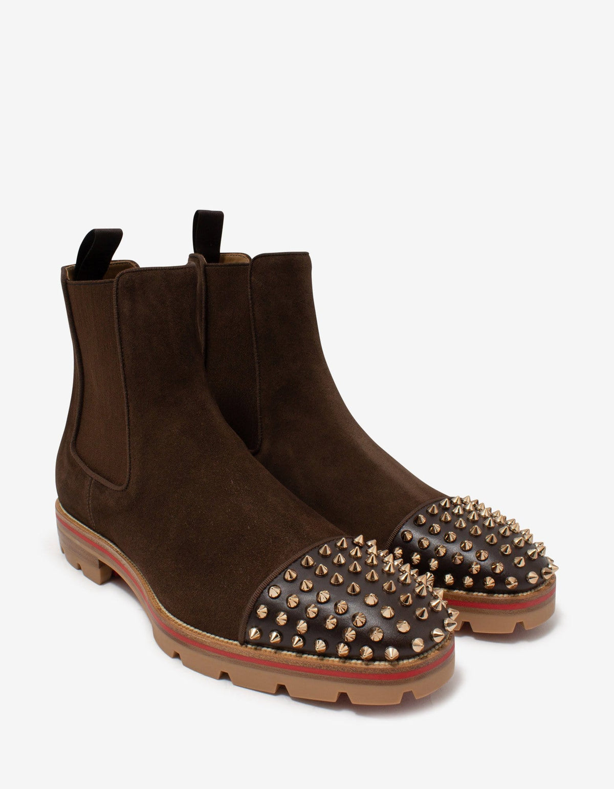 Christian Louboutin Melon Spikes Brown Suede Chelsea Boots