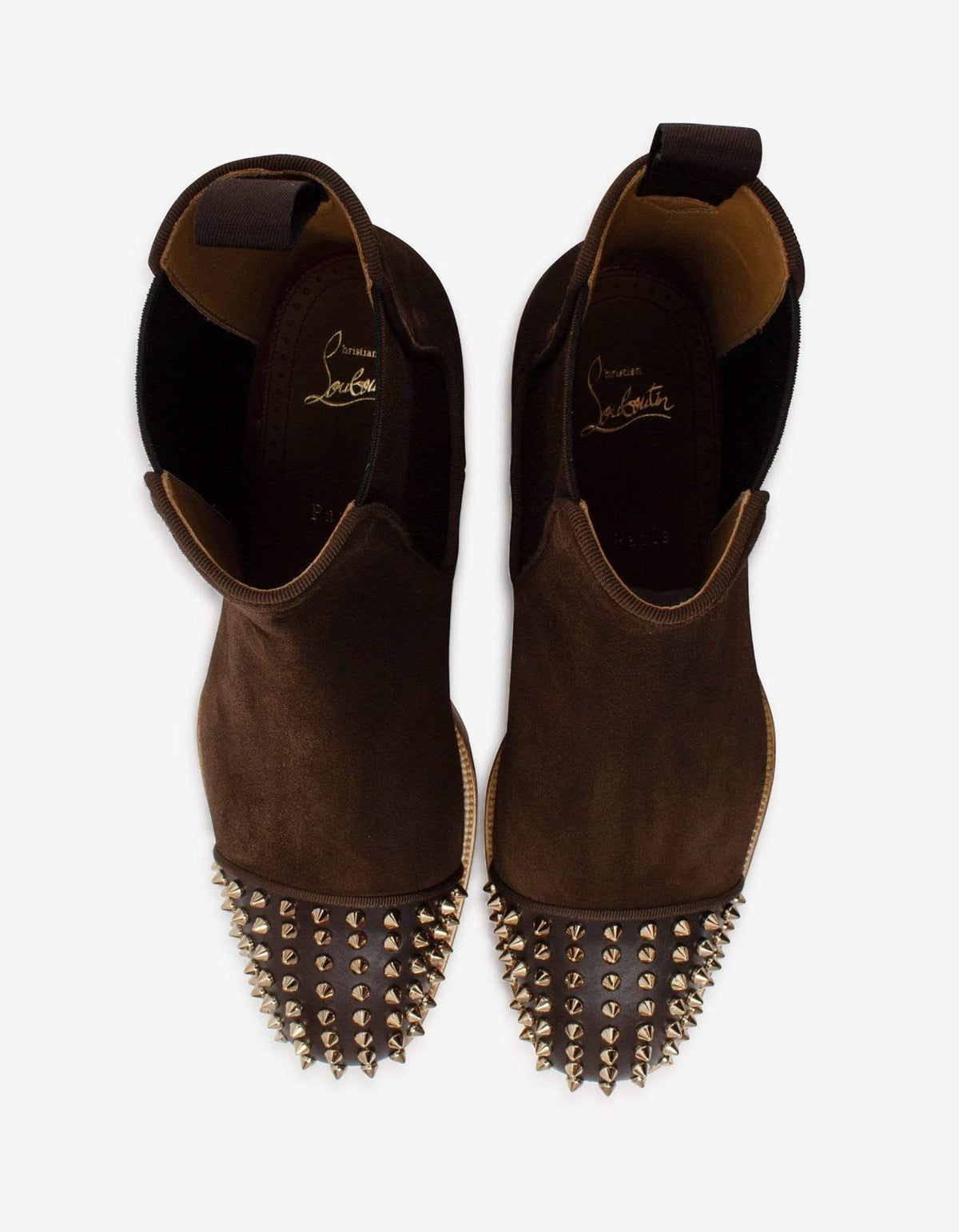 Christian Louboutin Melon Spikes Brown Suede Chelsea Boots