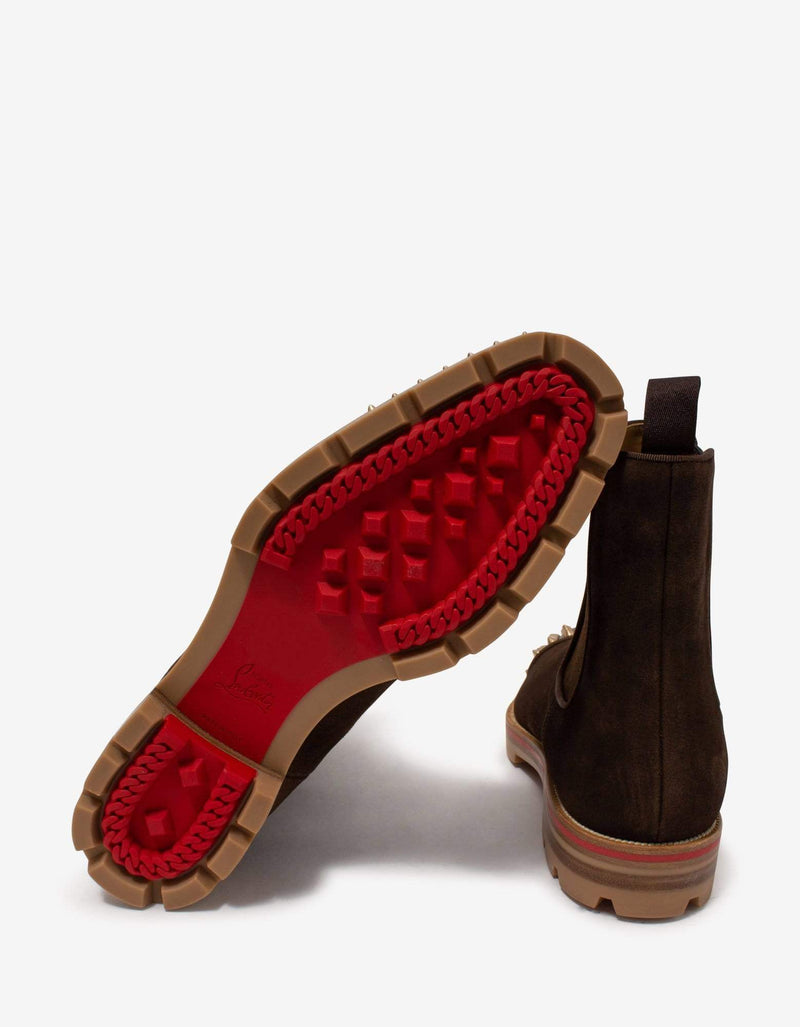 Christian Louboutin Melon Spikes Brown Suede Chelsea Boots