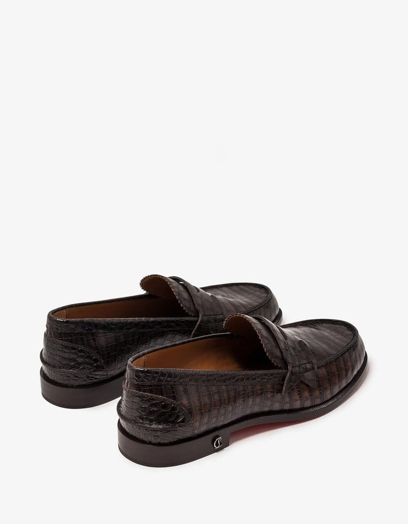 Christian Louboutin No Penny Mini-Croc Brown Loafers